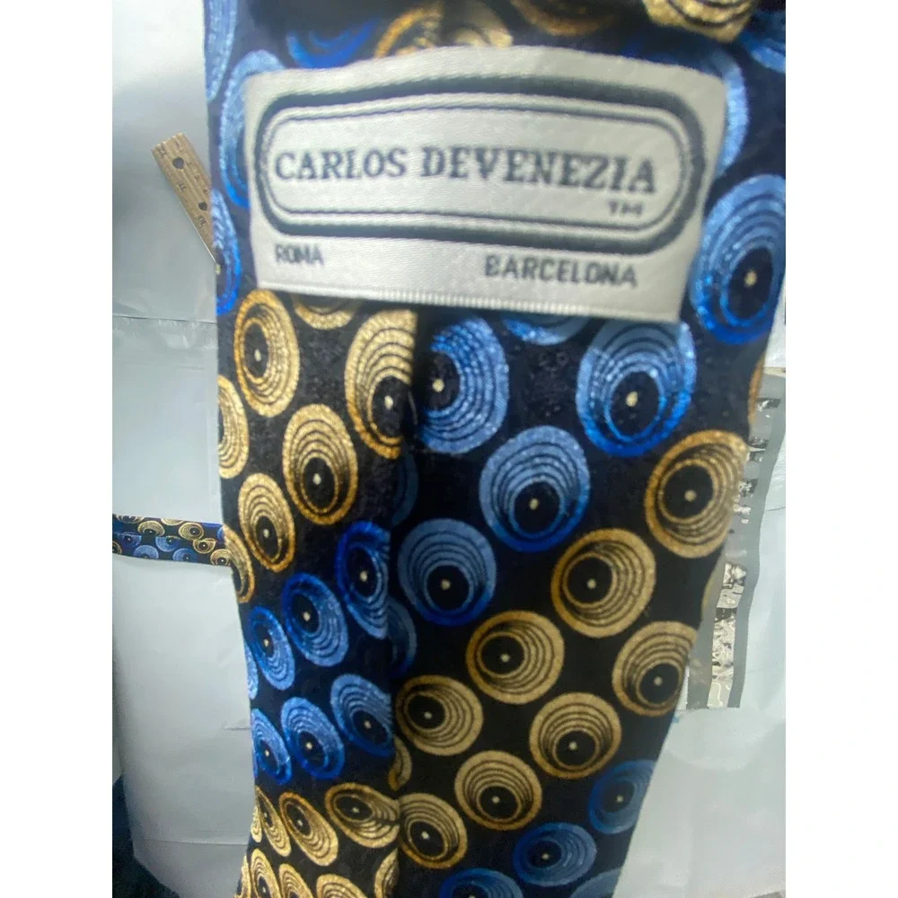Carlos De Venezia 100% Silk‎ Hand Made Luxury Neck Tie Blue Gold Circles